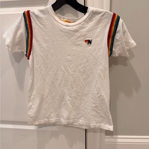 Kids Unisex Aviator Nation White Tee with Rainbow Stripes